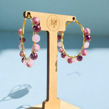 Load image into Gallery viewer, ZARIA- Pink and Magenta Multi-colored Beaded Wire-wrapped Hoop Earrings
