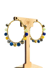 Load image into Gallery viewer, YADIRA- Blue and Yellow Gold Multi-colored Beaded Wire-wrapped Hoop Earrings
