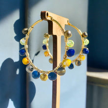 Load image into Gallery viewer, Blue and Yellow Beaded Hoops
