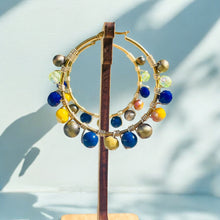 Load image into Gallery viewer, YADIRA- Blue and Yellow Gold Multi-colored Beaded Wire-wrapped Hoop Earrings
