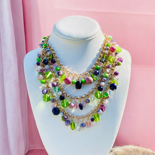 Purple and Green Multicolor Beaded Necklace