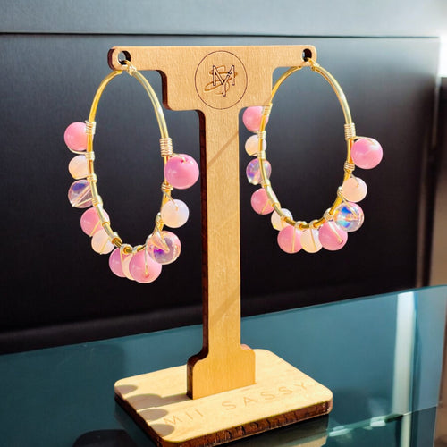 Pink and Gold Hoop Earrings, Pink Hoop Earrings