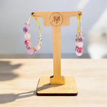 Load image into Gallery viewer, ROCHELLE- Pink and Purple Multi-colored Beaded Wire-wrapped Hoop Earrings
