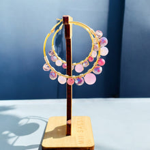 Load image into Gallery viewer, ROCHELLE- Pink and Purple Multi-colored Beaded Wire-wrapped Hoop Earrings
