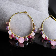 Load image into Gallery viewer, ROCHELLE- Pink and Purple Multi-colored Beaded Wire-wrapped Hoop Earrings
