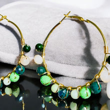 Load image into Gallery viewer, KAMINA- Green and Gold Multi-colored Beaded Wire-wrapped Hoop Earrings
