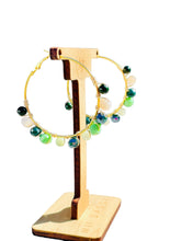 Load image into Gallery viewer, KAMINA- Green and Gold Multi-colored Beaded Wire-wrapped Hoop Earrings
