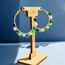 Load image into Gallery viewer, Green and Gold Beaded Hoops
