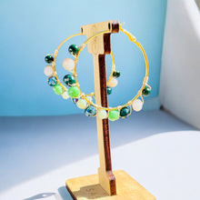 Load image into Gallery viewer, KAMINA- Green and Gold Multi-colored Beaded Wire-wrapped Hoop Earrings
