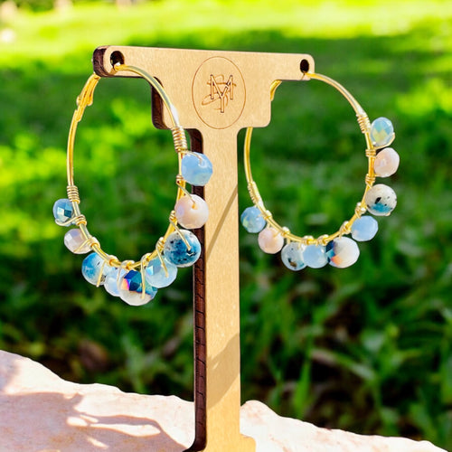 Blue Hoop Earrings, Blue Earrings