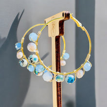 Load image into Gallery viewer, GELINDA- Blue and Gold Multi-colored Beaded Wire-wrapped Hoop Earrings
