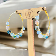 Load image into Gallery viewer, GELINDA- Blue and Gold Multi-colored Beaded Wire-wrapped Hoop Earrings
