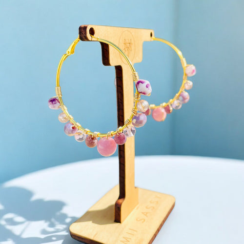 Pink and Purple Hoops, Pink Earrings