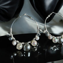 Load image into Gallery viewer, MAHINA- Gray and Silver Multi-colored Beaded Wire-wrapped Hoop Earrings
