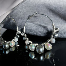 Load image into Gallery viewer, MAHINA- Gray and Silver Multi-colored Beaded Wire-wrapped Hoop Earrings
