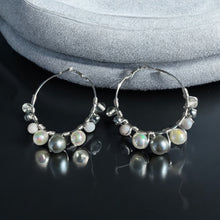 Load image into Gallery viewer, MAHINA- Gray and Silver Multi-colored Beaded Wire-wrapped Hoop Earrings
