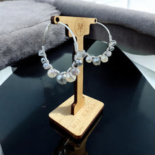 Load image into Gallery viewer, MAHINA- Gray and Silver Multi-colored Beaded Wire-wrapped Hoop Earrings
