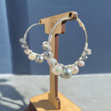 Load image into Gallery viewer, MAHINA- Gray and Silver Multi-colored Beaded Wire-wrapped Hoop Earrings
