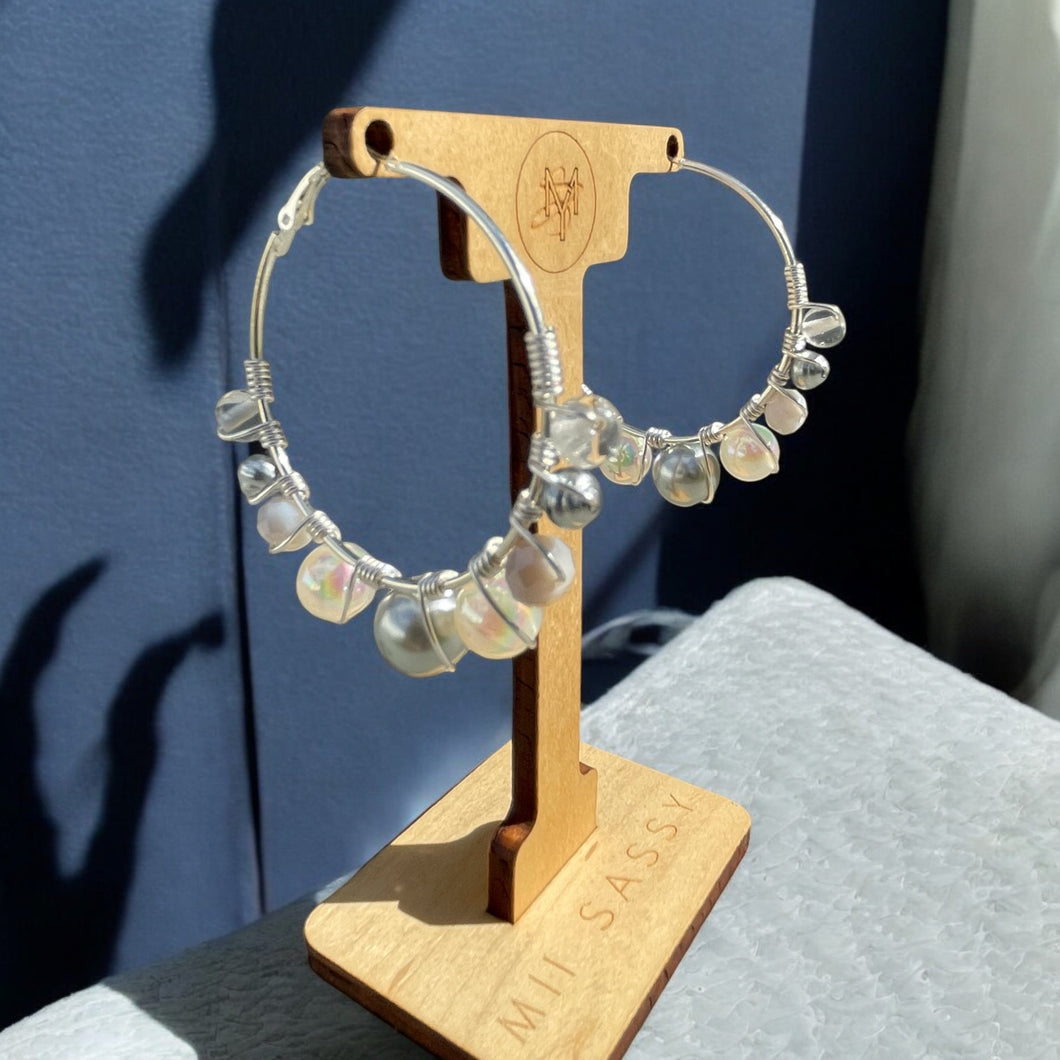 Gray and Silver Hoops, Hoop Earrings