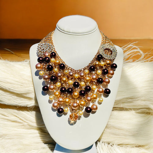 Pearl Multi color Necklace, Pearl Necklace, Bib Necklace