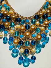 Load image into Gallery viewer, REIHEL- Blue and Gold Beaded Statement Bib Necklace
