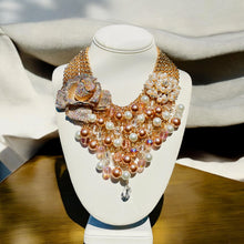 Load image into Gallery viewer, ELENA - Pearl and Rose Gold Multi color Bib Statement Necklace
