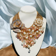 Load image into Gallery viewer, Pink Multi color Necklace, Bib Necklace, Pink and Pearl Necklace, Bridal Necklace
