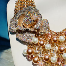 Load image into Gallery viewer, ELENA - Pearl and Rose Gold Multi color Bib Statement Necklace
