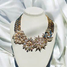 Load image into Gallery viewer, Pearl and Gold Statement Necklace, Pearl Necklace, Flower Necklace, 
