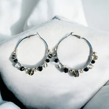 Load image into Gallery viewer, MARLENE- Black and Silver Multi-colored Beaded Wire-wrapped Hoop Earrings
