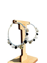 Load image into Gallery viewer, MARLENE- Black and Silver Multi-colored Beaded Wire-wrapped Hoop Earrings
