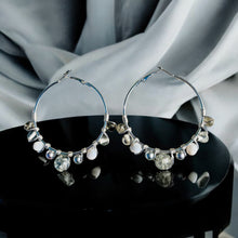 Load image into Gallery viewer, JENNY- Gray and Silver Multi-colored Beaded Wire-wrapped Hoop Earrings
