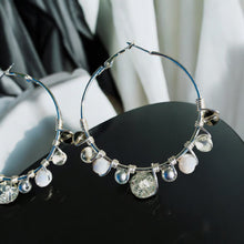 Load image into Gallery viewer, JENNY- Gray and Silver Multi-colored Beaded Wire-wrapped Hoop Earrings
