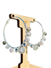 Load image into Gallery viewer, JENNY- Gray and Silver Multi-colored Beaded Wire-wrapped Hoop Earrings
