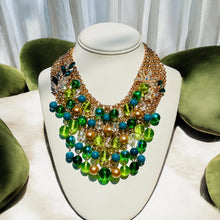 Load image into Gallery viewer, Green and Gold Necklace, Blue and Gold Beaded Necklace
