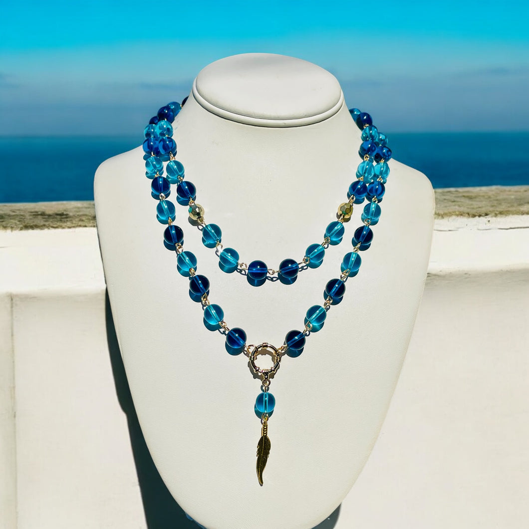 Blue Double Strand Beaded Necklace, Blue Necklace