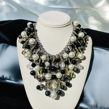 Load image into Gallery viewer, Black and White Beaded Necklace, Statement Necklace
