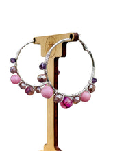 Load image into Gallery viewer, RITI- Pink and Purple Multi-colored Beaded Wire-wrapped Hoop Earrings
