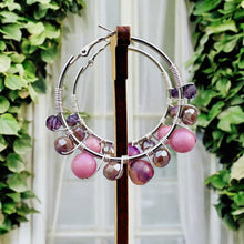 Load image into Gallery viewer, RITI- Pink and Purple Multi-colored Beaded Wire-wrapped Hoop Earrings
