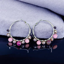 Load image into Gallery viewer, RITI- Pink and Purple Multi-colored Beaded Wire-wrapped Hoop Earrings
