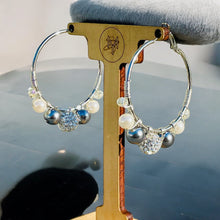 Load image into Gallery viewer, PEBBLES- Gray and Silver Multi-colored Beaded Wire-wrapped Hoop Earrings
