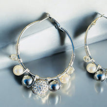 Load image into Gallery viewer, PEBBLES- Gray and Silver Multi-colored Beaded Wire-wrapped Hoop Earrings
