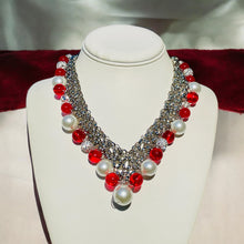 Load image into Gallery viewer, DAEANNA- Red and White Multi colored Beaded Necklace and Earring Set
