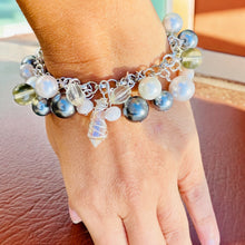 Load image into Gallery viewer, LAINE- Gray and Pearl Beaded Charm Bracelet
