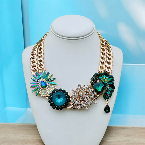 Green and Gold Necklace, Statement Necklace