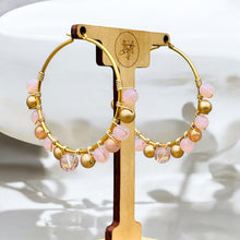 Load image into Gallery viewer, Pink and Gold Beaded Hoops, Pink Earrings
