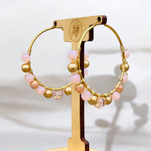 Load image into Gallery viewer, CHAYA- Pink and Gold Multi-colored Beaded Wire-wrapped Hoop Earrings
