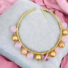 Load image into Gallery viewer, CHAYA- Pink and Gold Multi-colored Beaded Wire-wrapped Hoop Earrings
