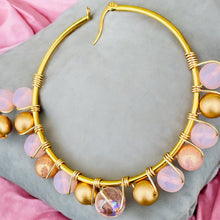 Load image into Gallery viewer, CHAYA- Pink and Gold Multi-colored Beaded Wire-wrapped Hoop Earrings
