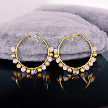 Load image into Gallery viewer, CHAYA- Pink and Gold Multi-colored Beaded Wire-wrapped Hoop Earrings
